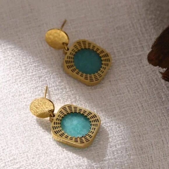 ⭐️New 18k gold plated natural stone dangle earrings - Picture 2 of 11